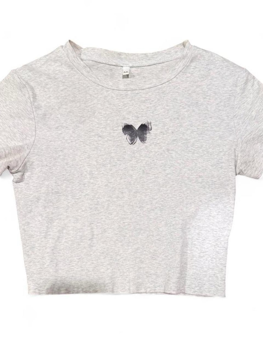 Light Gray Butterfly Graphic Crop Tee - Women